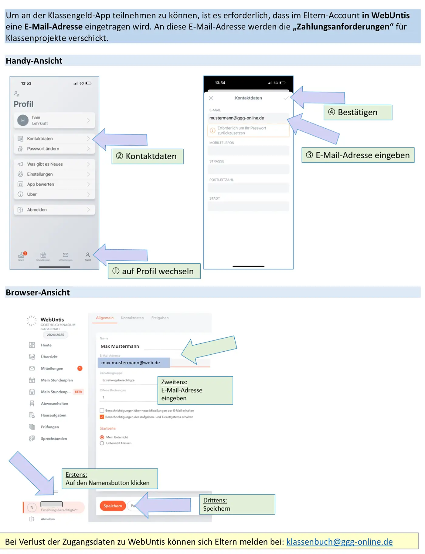 Klassengeld AngabeE Mail Adresse